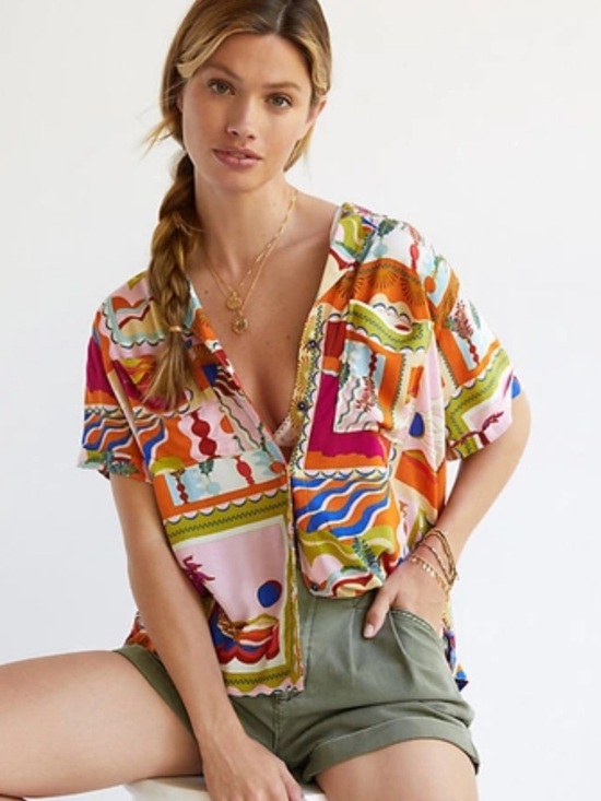 Anthropologie Tops - Anthropologie Maeve Bon Voyage button down size L